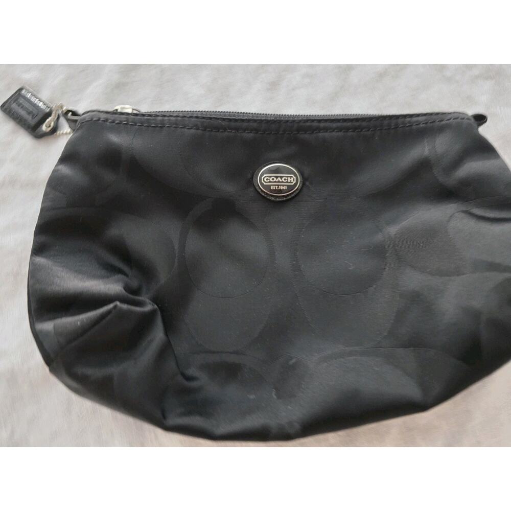 Coach Black Fabric Makeup Bag with Zipper, Signature Cosmetic Pouch Tag EUC
